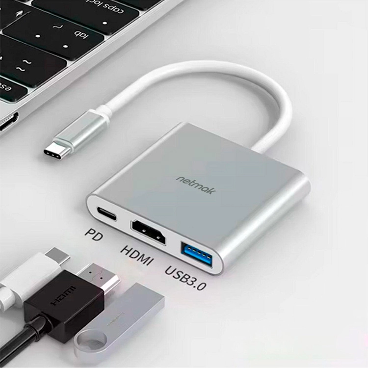 Adaptador Netmak Tipo C 3 en 1 (HDMI+USB3.0) Art.NM-TYPE